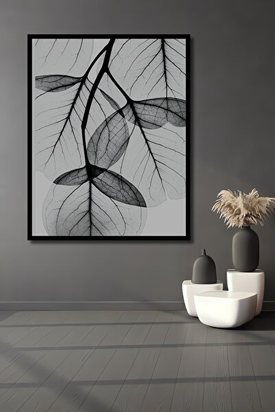 Teona Ahşap Siyah Beyaz Yaprak Soyut Dekoratif Ahşap Tablo Çerçeve Görünümlü ...