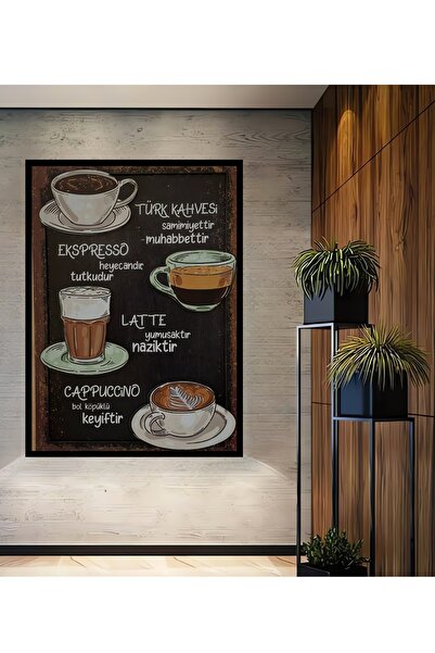 Teona Ahşap 3 Boyutlu Ahşap Tablo - Kahve Çeşitleri Cafe Için 3d Görünümlü Çe...
