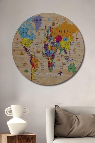 Teona Ahşap Ahşap Görünümlü Dünya Haritası Sembollü Eğitici Ve Öğretici Ahşap...