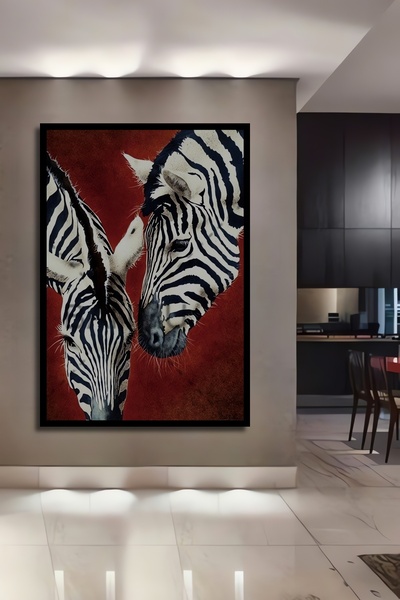 Teona Ahşap Dekoratif Modern Soyut Zebra Ahşap Tablo Çerçeve Görünümlü Dikey ...