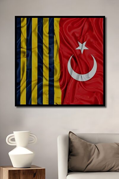 Teona Ahşap Dekoratif Ahşap Tablo Fenerbahçe Türk Bayrağı Çerçeve Görünümlü Dikey Duvar Dekorasyon Tablosu