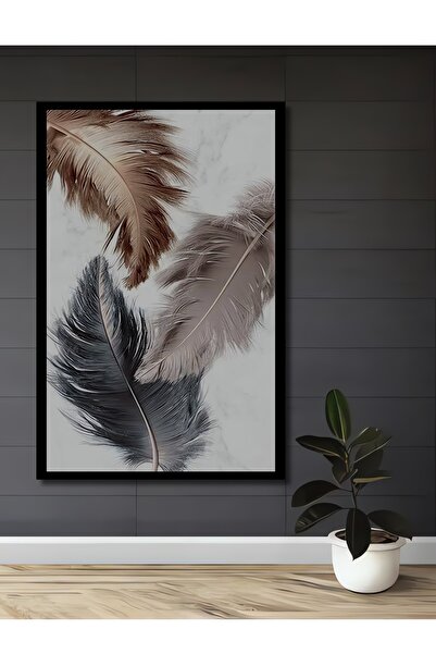 Teona Ahşap Renkli Tüyler Ahşap Tablo Duvar Dekoru Çerçeve Görünümlü Dikey Du...