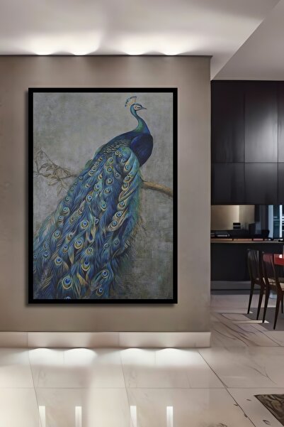 Teona Ahşap Dekoratif Tavus Kuşu Soyut Ahşap Tablo Çerçeve Görünümlü Dikey Du...