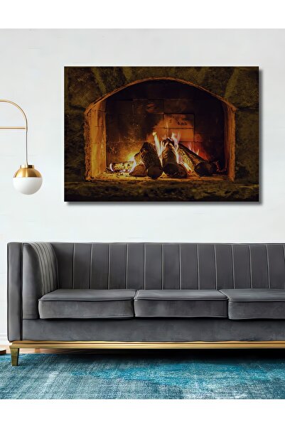 Teona Ahşap Dekoratif Şömine Desenli Ahşap Tablo Şık Yatay Duvar Dekorasyon T...