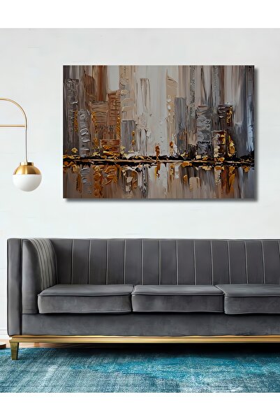 Teona Ahşap Dekoratif Ahşap Yağlı Boya Görünümlü Soyut Şehir Tablo Şık Yatay ...
