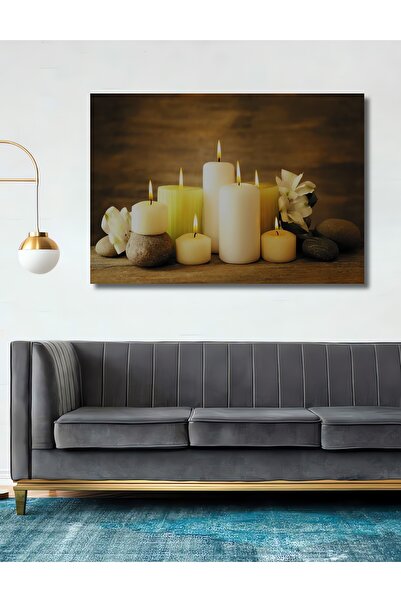 Teona Ahşap Modern Mumlu Dekoratif Ahşap Tablo Şık Yatay Duvar Dekorasyon Tab...