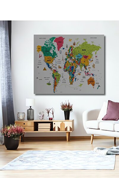 Teona Ahşap Türkçe Dünya Haritası Eğitici-öğretici Sembollü Bayraklı Ahşap Ta...