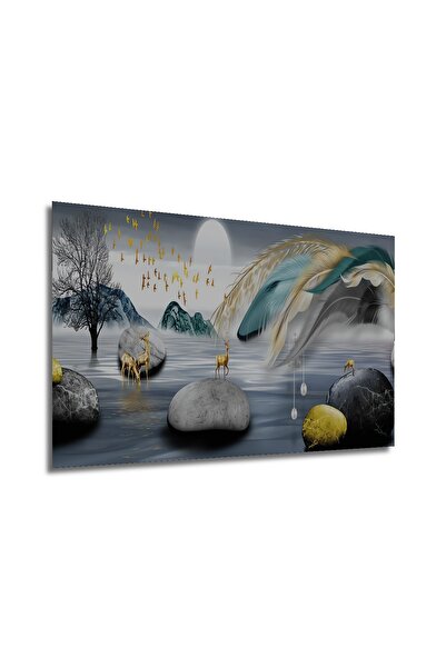 Teona Ahşap Ahşap Tablo Baskılı Modern Soyut Manzara Altın Geyik Ev Ofis Otel Makam Dekor Tablo Tablo