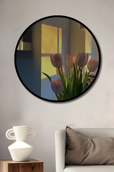 Teona Ahşap Dekoratif Vintage Çiçekler Modern Sanat Duvar Tablo Ahşap Yuvarla...