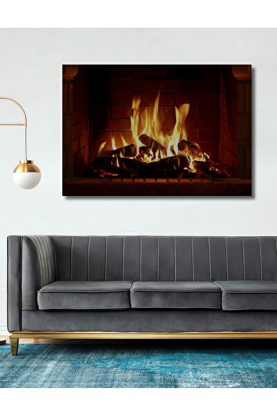 Teona Ahşap Dekoratif Şömine Desenli Ahşap Tablo Şık Yatay Duvar Dekorasyon T...