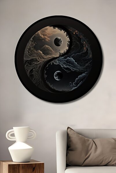 Teona Ahşap Dekoratif Gece Ve Gündüz Ying Yang Modern Sanat Duvar Tablo Ahşap...
