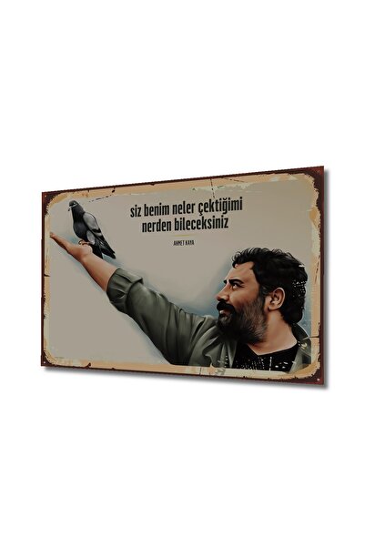 Teona Ahşap Dekoratif Tablo Ahmet Kaya Retro Ahşap Poster Şık Yatay Duvar Dekorasyon Tablosu