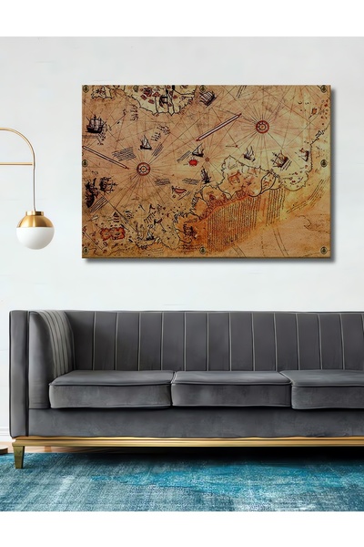 Teona Ahşap Dekoratif Piri Reis Haritası (Ahşap Tablo) Şık Yatay Duvar Dekora...