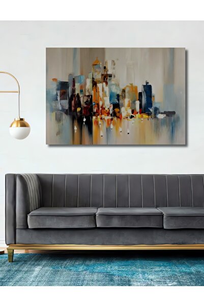 Teona Ahşap Dekoratif Ahşap Soyut Yağlıboya Görünümlü Tablo Şık Yatay Duvar D...