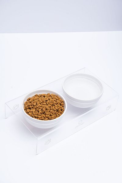 Pet Magic Petmagic Acrylic, Plexiglass Ceramic Bowl Double Cat And Mini Dog - Pet Food And Water Bowl - Transparent