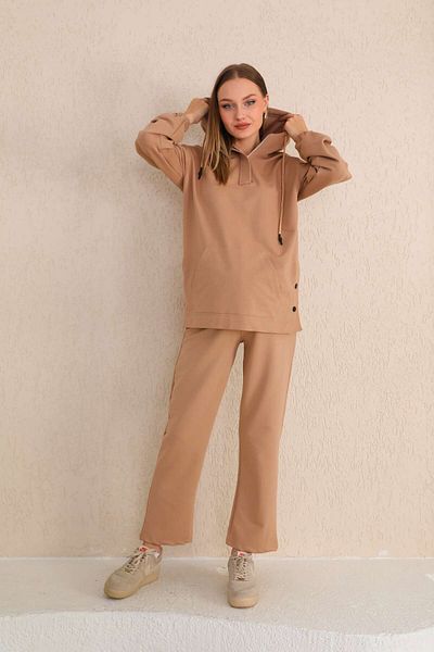 Miss Dünya Lissa Milk Brown Maternity and Maternity Hooded Sweatshirt Tracksuit Set