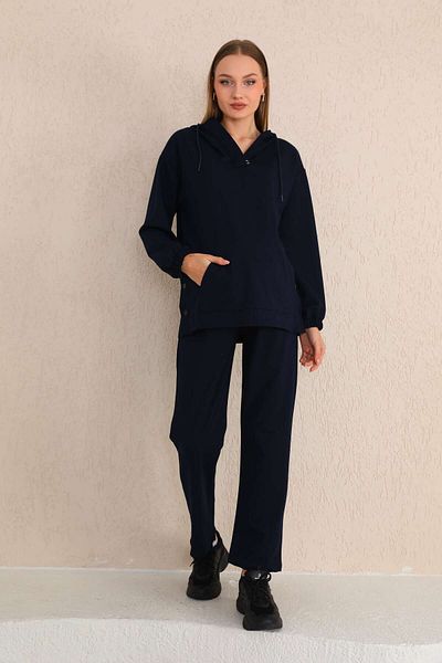 Miss Dünya Lissa Navy Blue Maternity and Maternity Hooded Sweatshirt Tracksuit Set