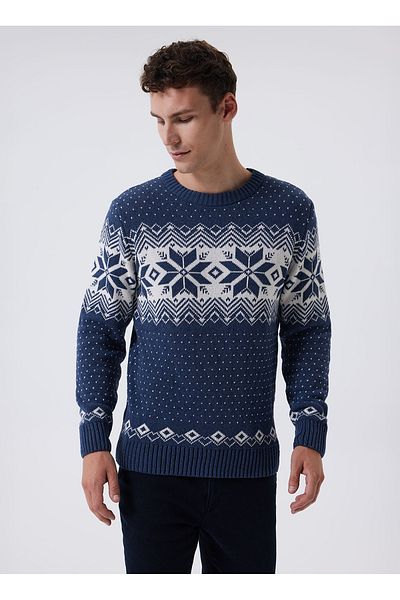Lee Cooper Мъжки пуловер с поло и стандартна кройка в индиго цвят 241 LCM 241036 SNOWY INDIGO