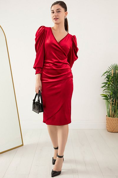 PULLIMM Rochie din catifea cu maneca lunga plisata 2023-0055