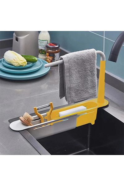 SAVORYHOME Οργανωτής νεροχύτη κουζίνας τηλεσκοπικός νεροχύτης σχάρα αποστράγγισης ράφι σαπουνιού θήκη για σφουγγάρι ΜΑΥΡΟ 04554
