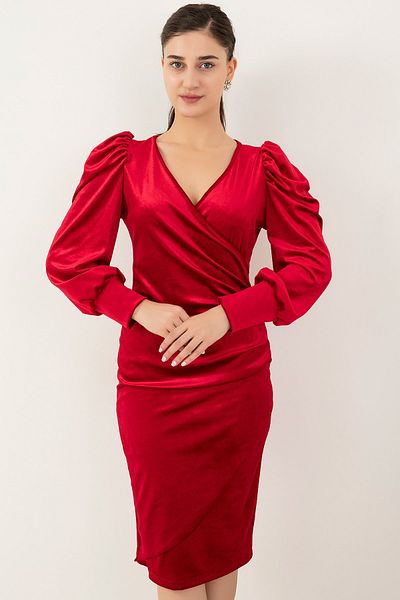 PULLIMM Rochie din catifea cu maneca lunga plisata 2023-0055
