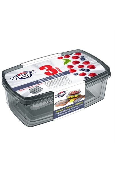 Vindex حاوية تخزين مربعة 3 قطع (400/700/1200 مل)