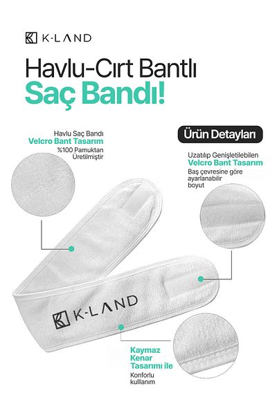KLAND شريط منشفة للشعر للمكياج والعناية بالبشرة K-LAND منشفة شعر 100% قطن