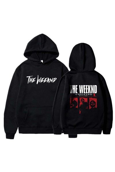 Touz Черен унисекс суичър с качулка с принт отпред и отзад Weeknd