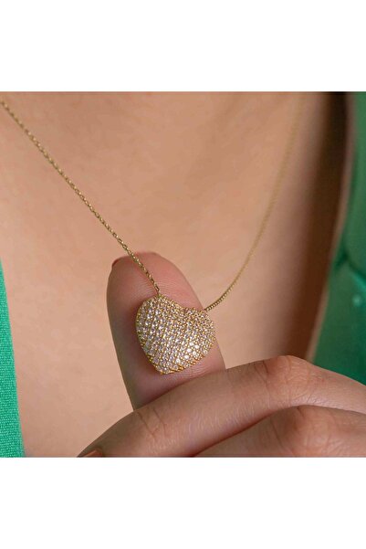 xesha Altın Kaplama Çelik Kolye Çok Şık AŞK KALP ve Pırıltı Kararma Solma Yap...