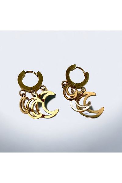 alsaccessories Steel Gold Color Single Ear Hole Triple Moon Look Earrings