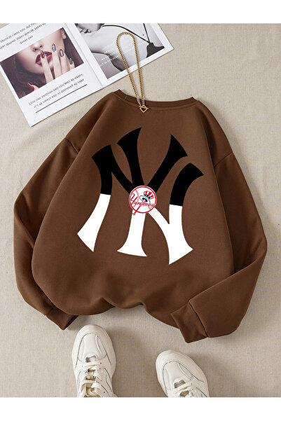 Revasser سويت شيرت قطني كبير الحجم برقبة دائرية للنساء/الرجال من نيويورك