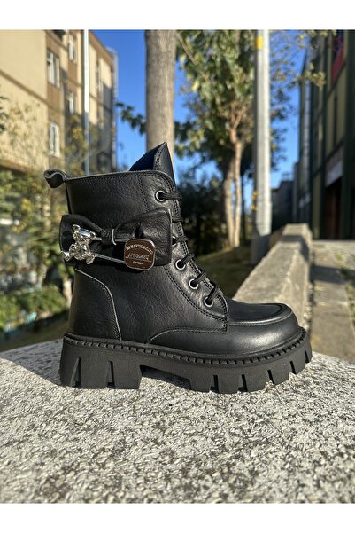 MOTTİ KİDS CLUB Hakiki Deri Kız Çocuk Ayı Toka Siyah Bot