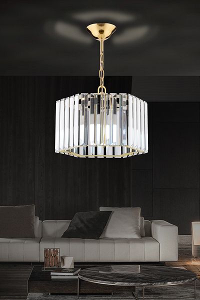M Mediyamu Aydınlatma Hexagonal Crystal Stone Detailed - Pendant Lamp Gold Living Room Kitchen Hall Room Chandelier