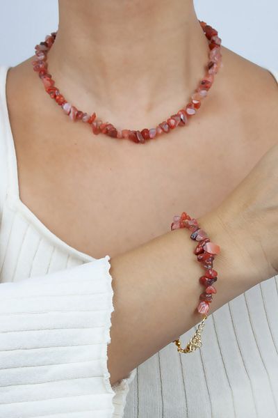 Liveyn Design Agate Natural Stone Necklace Bracelet Set