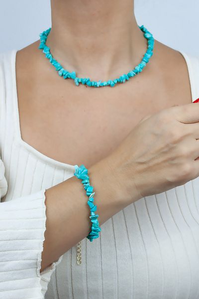 Liveyn Design Turquoise Natural Stone Necklace Bracelet Set