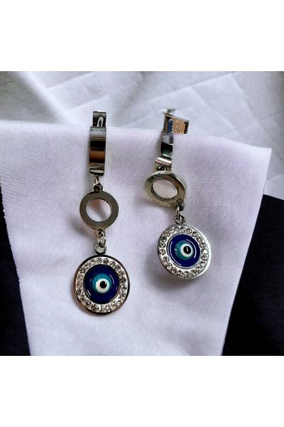 alsaccessories Steel Evil Eye Beaded Dangle Earrings