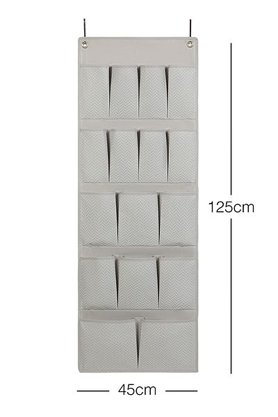 Ocean Home Textile Gray 16-Pocket Multi-Purpose Hanger In-Cabinet Bathroom Kitchen Organizer Slipper Organizer 45x125