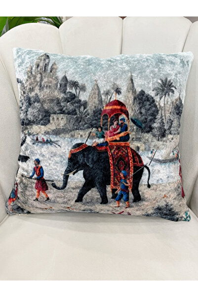 Brillant Tablo Desen Kadife Kırlent Yastık Kılıfı - Gri