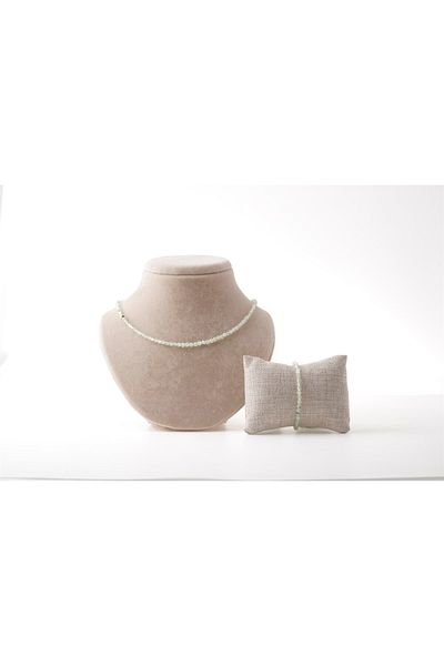Mavera Doğaltaş Prehnite Natural Stone Necklace and Bracelet Set 4 mm