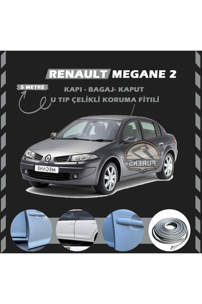 Furens Renault Megane 2 Oto Araç Kapı Koruma Fitili 5metre Parlak Gri Renk