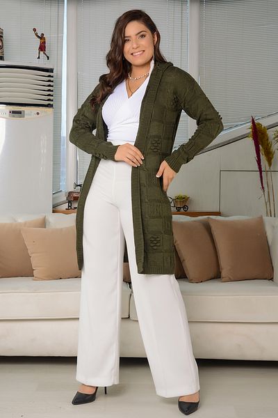 AVORWE Cardigan din tricot midi din tricot jacquard cu glugă
