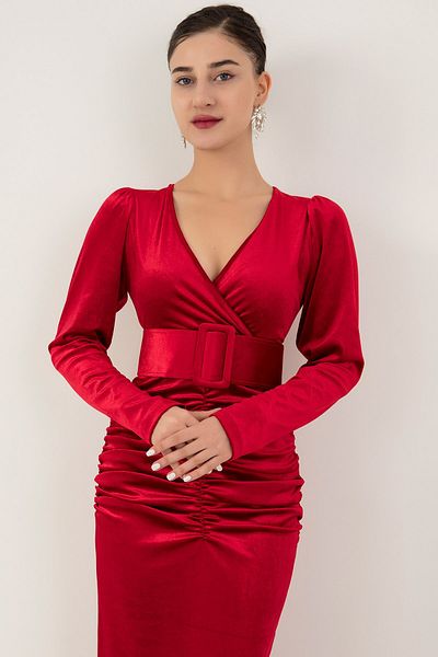 PULLIMM Rochie din catifea cu centura adunata 2023-0066