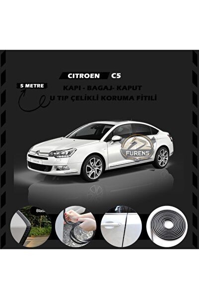 Furens Citroen C5 Oto Araç Kapı Koruma Fitili 5metre Parlak Siyah Renk