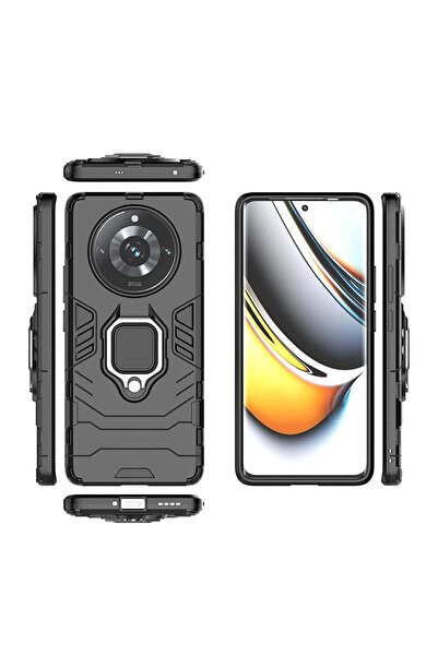 Microcase Realme 11 Pro Plus 5G Batman Serisi Yüzük Standlı Armor Kılıf - Siy...