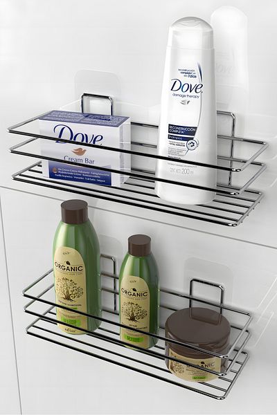 KARTEYA 3-Piece Bathroom Set Adhesive Stainless Bathroom Soap Dish Shower Cabin Shelf Shampoo Holder Bathroom Organizer Set