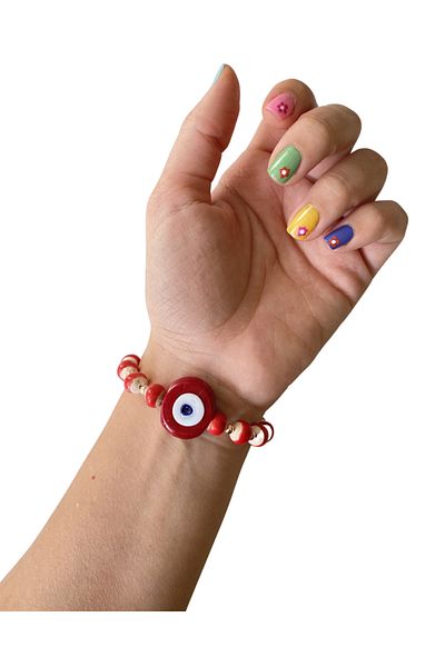 TAKI BY EKİN Handmade, glass evil eye beaded bracelet