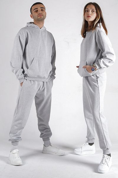 NAKRUF Unisex Gray Hooded Tracksuit Set with Cotton Kangaroo Pocket