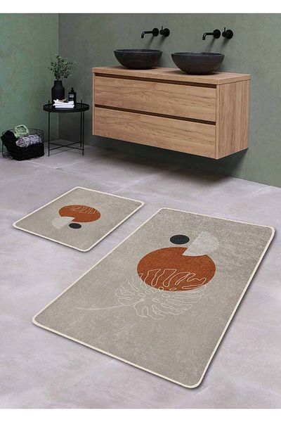 Pilloveland Non-Slip Base Washable 2-Piece Bath Mat - Gabriel Pattern 60*100 Cm - 50*60 Cm
