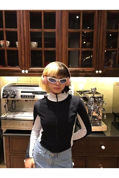 GOSSİP TEAM Λεπτομέρεια γραμμής με φερμουάρ σε μαύρο χρώμα Crop μπλούζα