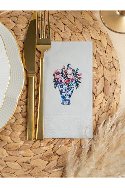 Rima Tasarım منديل عرض فاخر مطبوع باللون الأرجواني الزهرة الزرقاء البيضاء 20 ...